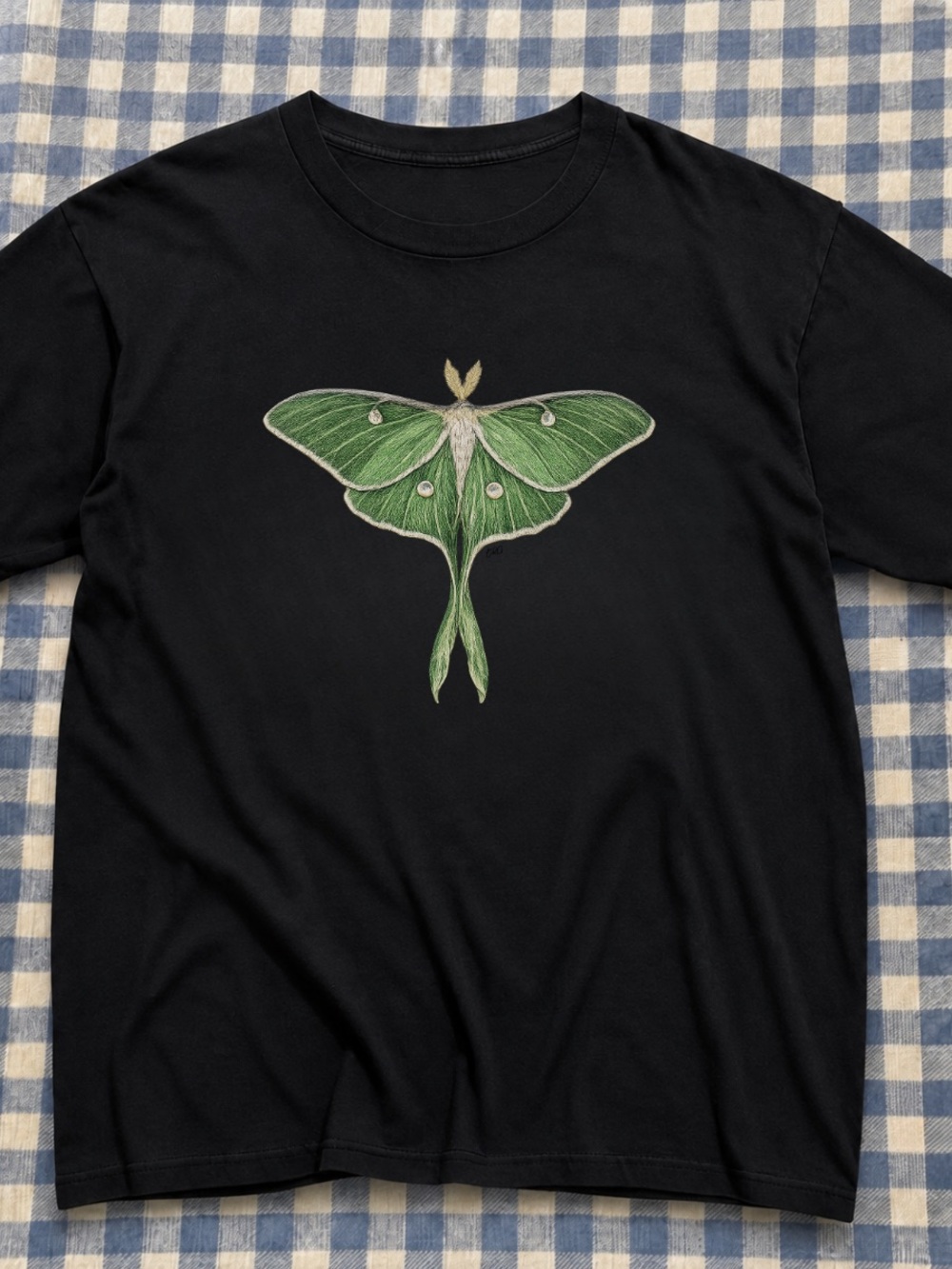 Men's Black T-Shirt with Green Luna Moth Graphic